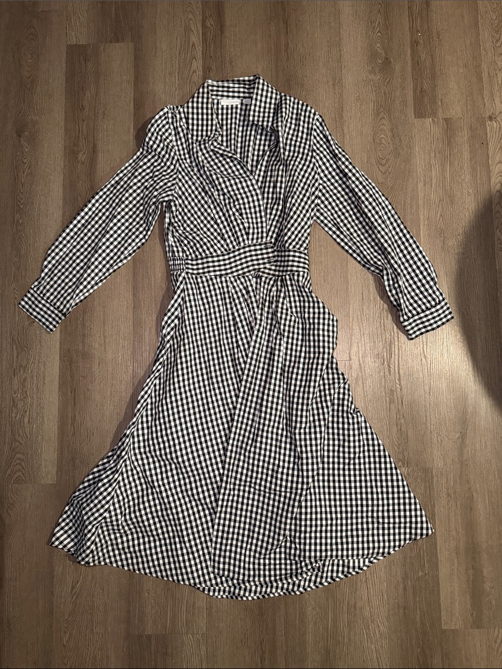 New York & Company Black and White Gingham Wrap Dress